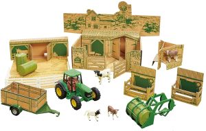 BRI43257 - La mia scatola della fattoria con accessori per trattori JOHN DEERE e scatola di cartone per animali da assemblare
