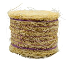 CW0273 - Balla di paglia rotonda con spago viola - Diametro: 4,8 cm x Larghezza: 3,6 cm