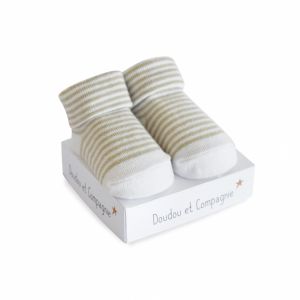 DC3704-04 - Calzini neonato - Bianchi con righe Taupe