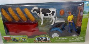 NEW05015 - Set da fattoria con trattore e miscelatore blu mucca contadina