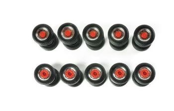 HER052603 - 10 set di pneumatici per camion con cerchi a doppia girevoli - cromati e rossi