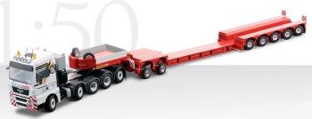 CON70195 - MAN TGX XXL 10x4 Con rimorchio a pianale ribassato estensibile a 5 assi e carrello "FAYMONVILLE" a 2 assi