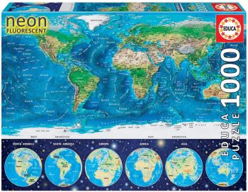 EDU16760 - Puzzle da 1000 pezzi con mappa del mondo fluorescente