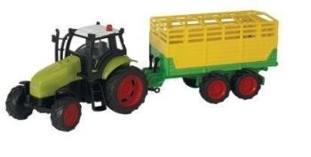 KID510653D - Trattore a frizione Claas verde con rimorchio per bestiame