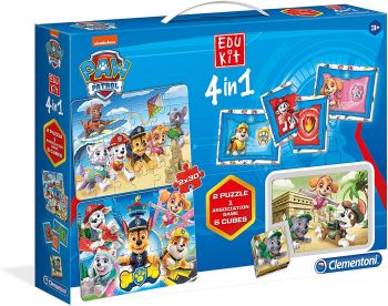 CLE18097 - EDUKIT - 4 in 1 domino memo puzzle 30 pezzi e 6 cubi La PAT'PATROUILLE