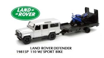 NEW19815F - LAND ROVER Defender 110 con vassoio e moto blu