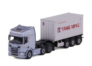 CAV20-1326 - SCANIA R Highline 6x2 con autocarro portacontainer a 3 assi e container Yang-Ming KEES VAN HERK