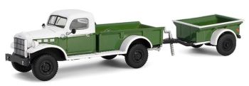 GREEN32320-A - DODGE Power Wagon 1950 con rimorchio verde e bianco della serie HITCH & TOW in blister