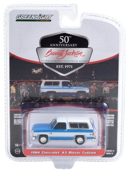 GREEN37270-D - 1984 CHEVROLET K5 Blazer personalizzato blu e bianco della serie del 50° anniversario di BARRETT JACKSON in blister