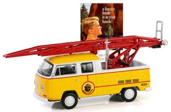GREEN38070-B - VOLKSWAGEN Type2 Doppia cabina Pick-up - Ladder Truck 1968 giallo della serie SMOKEY BEAR in blister