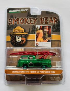 GREEN38070-BVERT - VOLKSWAGEN Type2 Double cab Pick-up - Ladder Truck 1968 verde della serie SMOKEY BEAR in blister