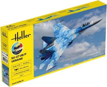 HEL56371 - Kit di avviamento con vernice e accessori - Aereo da combattimento SU-27 UB/P Ucraina da assemblare