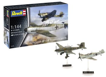 REV63770 - MODEL SET - 2 aerei militari MESSERSCHMITT Bf109E & Junkers da assemblare con verniciatura
