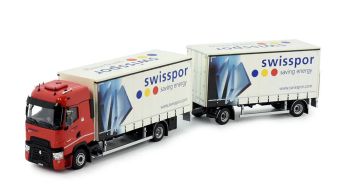 TEK82607 - RENAULT T camion rigido alto 4x2 con rimorchio coperto, 1+1 assi, SVIZZERA