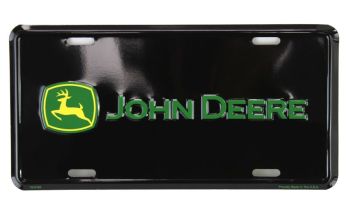 97058-DEERE - Insegna in metallo nero con logo JOHN DEERE - 15x30 cm