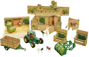 BRI43257 - La mia scatola della fattoria con accessori per trattori JOHN DEERE e scatola di cartone per animali da assemblare