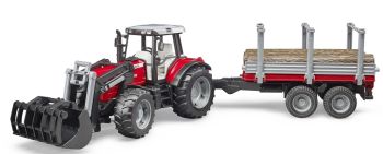 BRU2046 - MASSEY FERGUSON 7480 con caricatore di legna e rimorchio