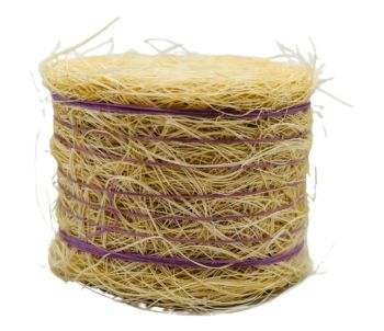 CW0273 - Balla di paglia rotonda con spago viola - Diametro: 4,8 cm x Larghezza: 3,6 cm