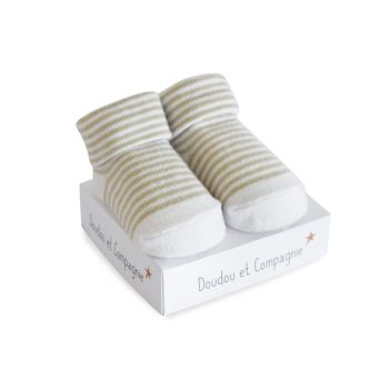 DC3704-04 - Calzini neonato - Bianchi con righe Taupe