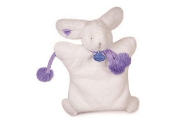DC2742BVIO - Burattino Coniglio Pompon Bianco e Viola 25 cm