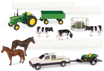 ERT46683 - Set fattoria con trattore JOHN DEERE; accessori per il pick-up e animali