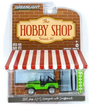 GREEN97100-B - JEEP CJ-5 1971 hard top verde aperto con tavole da surf La serie Hobby Shop venduta in blister
