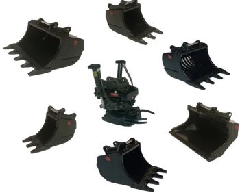GF108-SET2 - Set Tiltrotator OILQUICK OQTR-33 con pinza e diverse benne per escavatori da 24 a 33 tonnellate