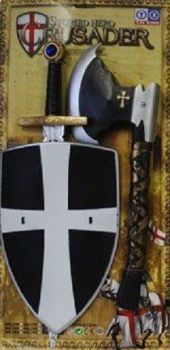 LPE52276N - Kit cavaliere - Armatura nera e argento; spada e ascia giocattolo