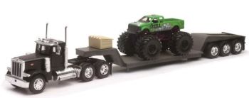 NEW11273 - PETERBILT 379 con pianale ribassato a 3 assi e monster truck verde