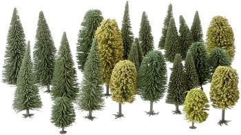NOC26811 - Lotto di 25 alberi 10 caducifoglie e 15 abeti alti da 5 a 14 cm