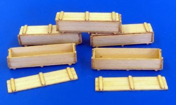 PLS148 - 5 casse di legno in miniatura da assemblare e dipingere; dimensioni 3 x 0;8 x 0;5 cm