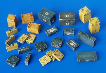 PLS4023 - Munizioni tedesche in miniatura e casse mediche per decalcomanie diorama verniciabili fornite