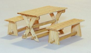 PLS414 - Tavolo in miniatura con panche da assemblare e dipingere
