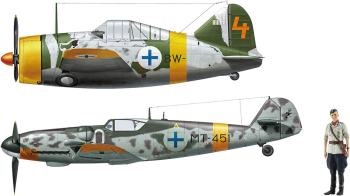 HAW02439 - Aerei B-239 Buffalo e Messerschmitt Bf109G-6 con figura da assemblare e dipingere