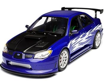 WEL22487WA - SUBARU Impreza Sti R 2010 versione tuning blu capote nera con fiamme bianche