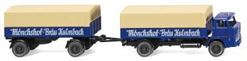 WIK041701 - HENSCHEL 4x2 pianale telonato con rimorchio telonato a 2 assi Monchshof Brau Kulmbach